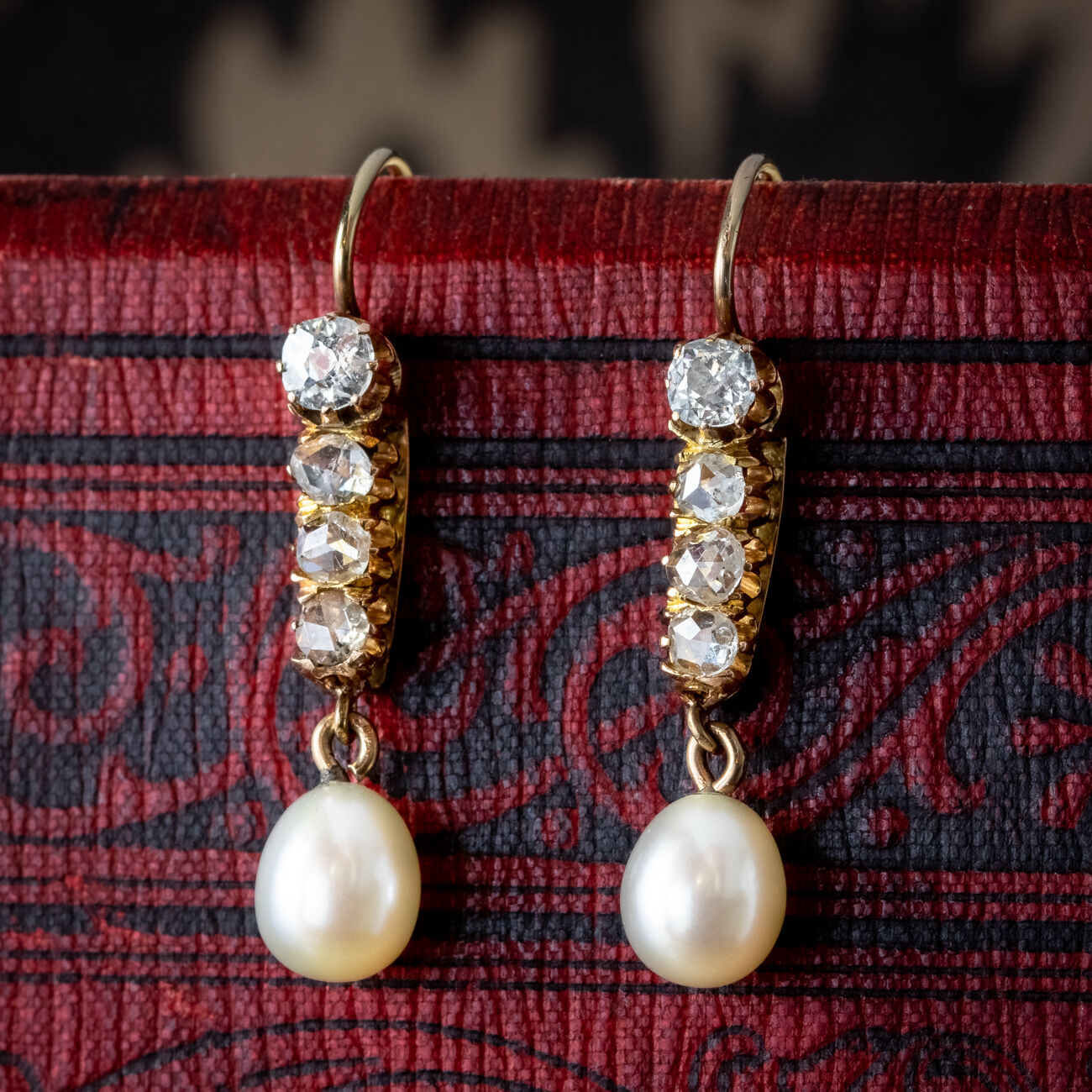 Antique Victorian Pearl Diamond Drop Earrings 18ct Gold